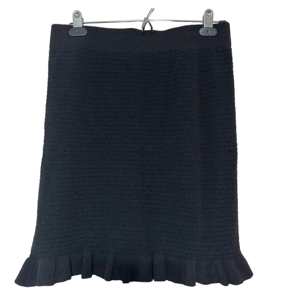 Anthropologie‎ A Line Flounce Skirt Black Knit Mini Lined Ruffled Hem Small S/4